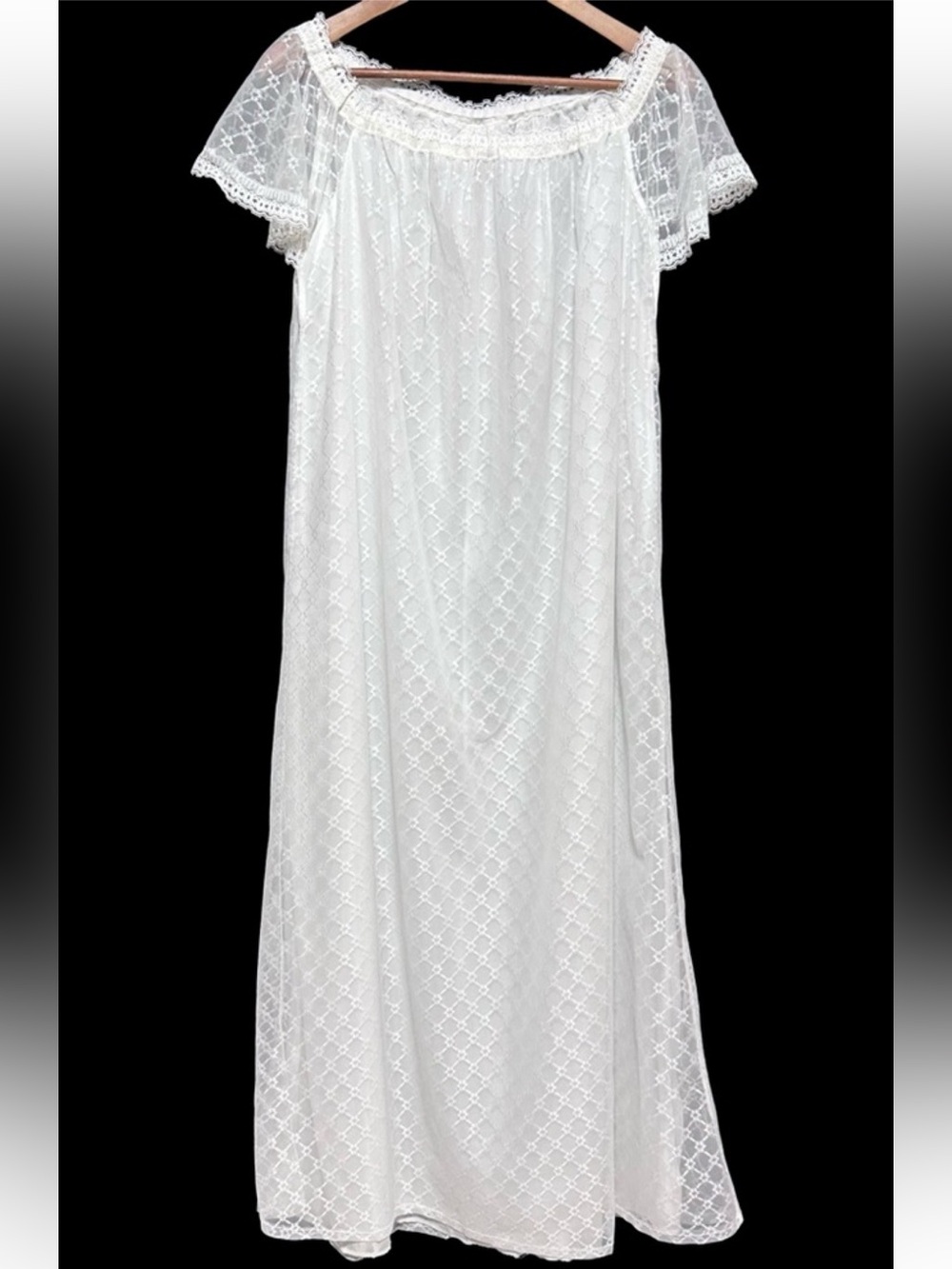 70s White Lace Maxi Nightgown Sheer Prairie Cottagecore Bridal Coquette Ethereal